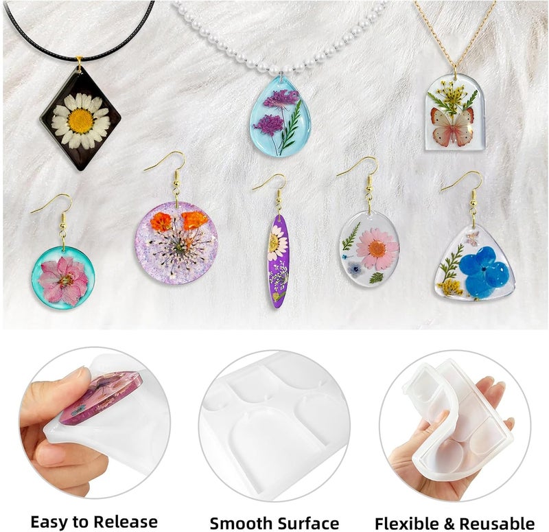 Roxjaejae 129 PCS Resin Earring Molds Silicone Kit, Resin Jewelry Molds with Built-in Holes for Earrings, Necklace, Pendants, Keychains - Image 2
